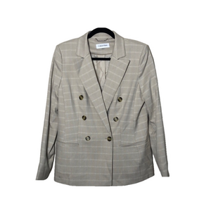 CALVIN KLEIN Women's Size 12 Tan Plaid‎ Double Breasted Notch Lapel Blazer NWOT